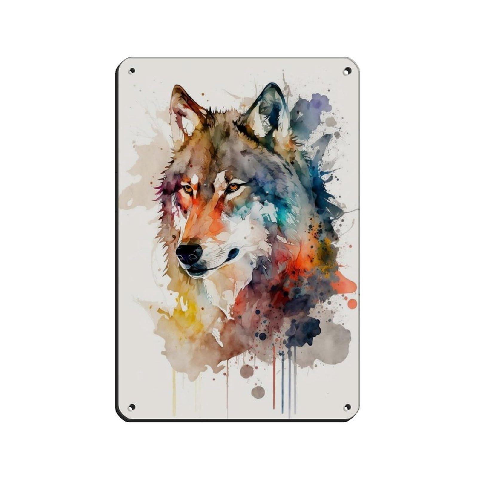 Lxwnze 20L X 30W Cm Watercolor Wolf, Wolf Art Poster Tin Sign Vintage Metal Pub Club Cafe Bar Home Wall Art Decoration Poster Retro 8X12inch(20X30cm)