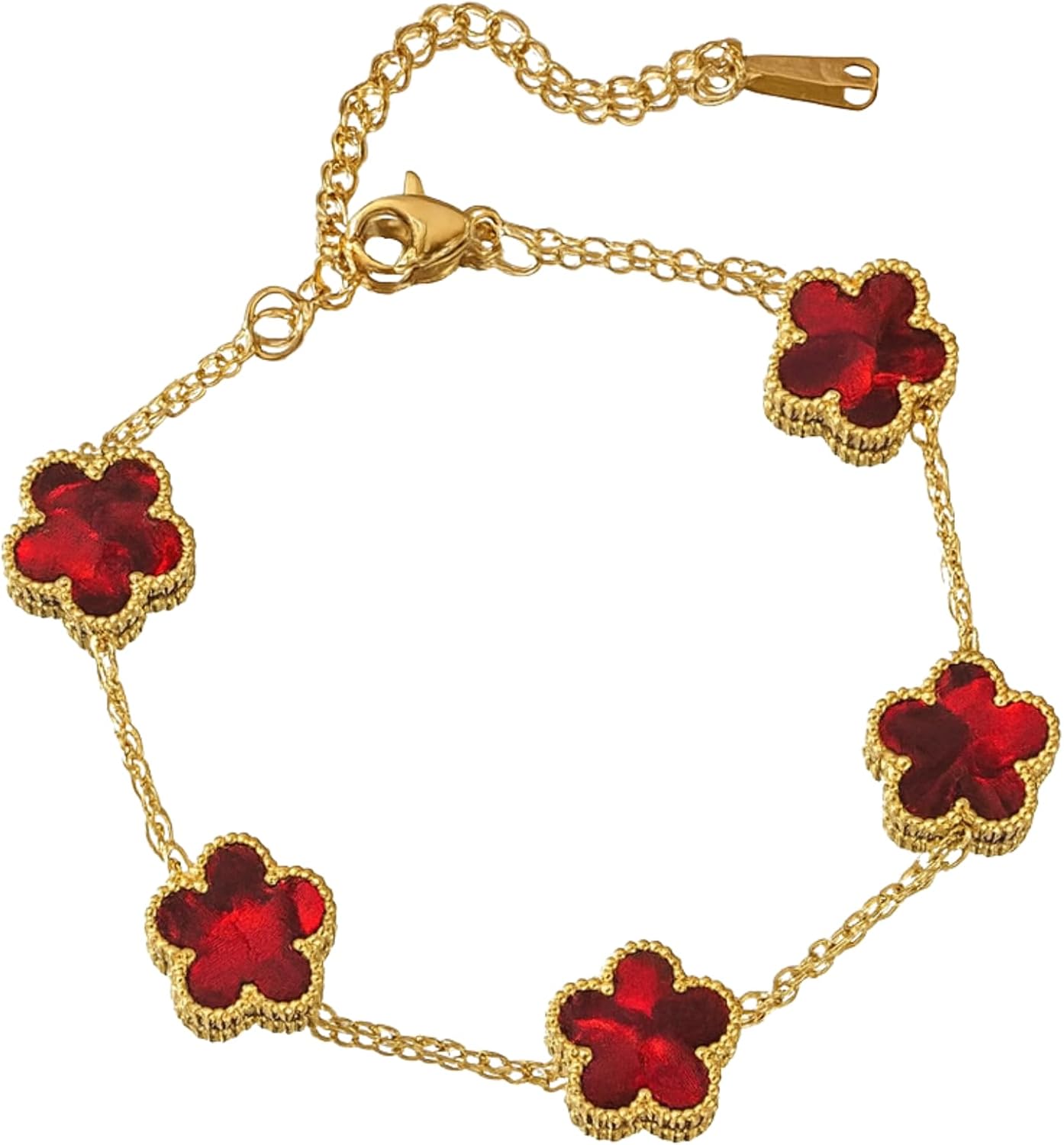 Clover Bracelet for Women - 18K Gold Plated Waterproof Stainless Steel Four Leaf Flower Bracelet - Mother of Pearl Lucky Flower Design - Adjustable Trendy Jewelry Gifts