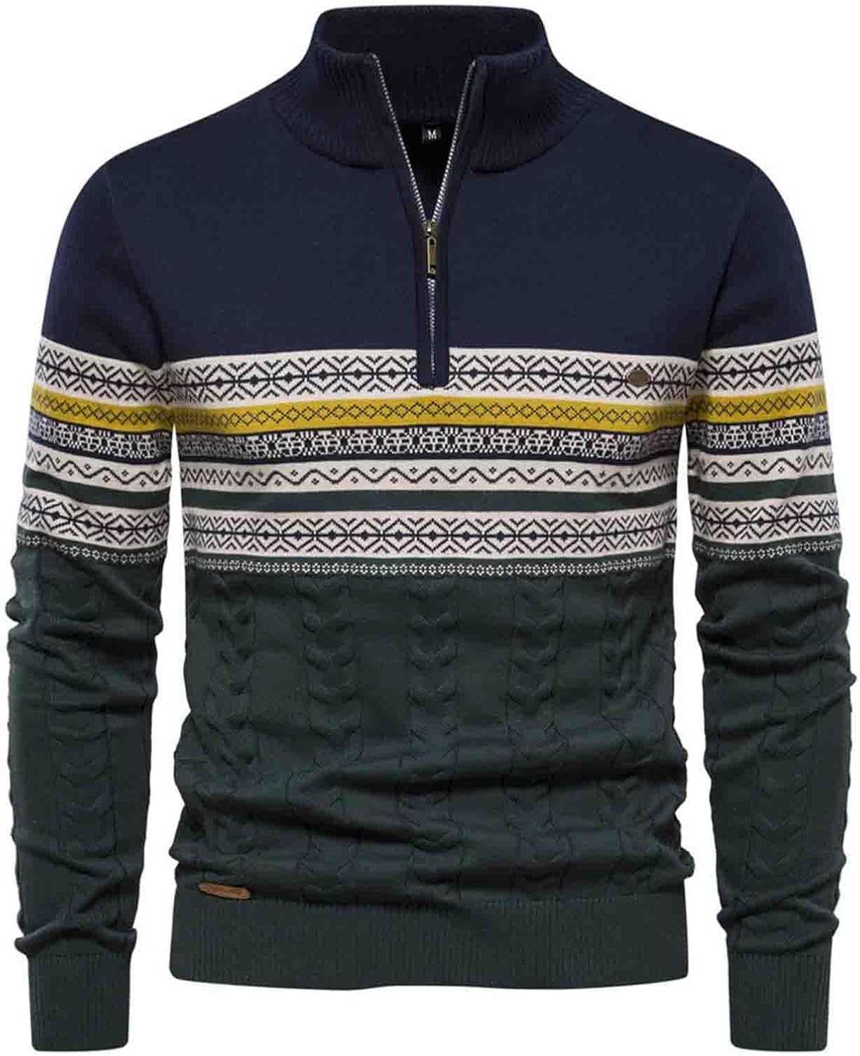 Autumn and Winter Stand up Collar Men's Sweater, Half Zipper Knitted Versatile Quarter Zip Pullover Men