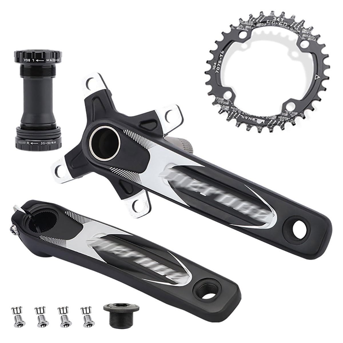 HZXQCVB 170mm Hollow Integrated 32T/34T/36T/38T MTB Crankset Compatible Triple Chainring Mountain Bike Crankset For 8-12 Speed Accessories(Svart,34T)