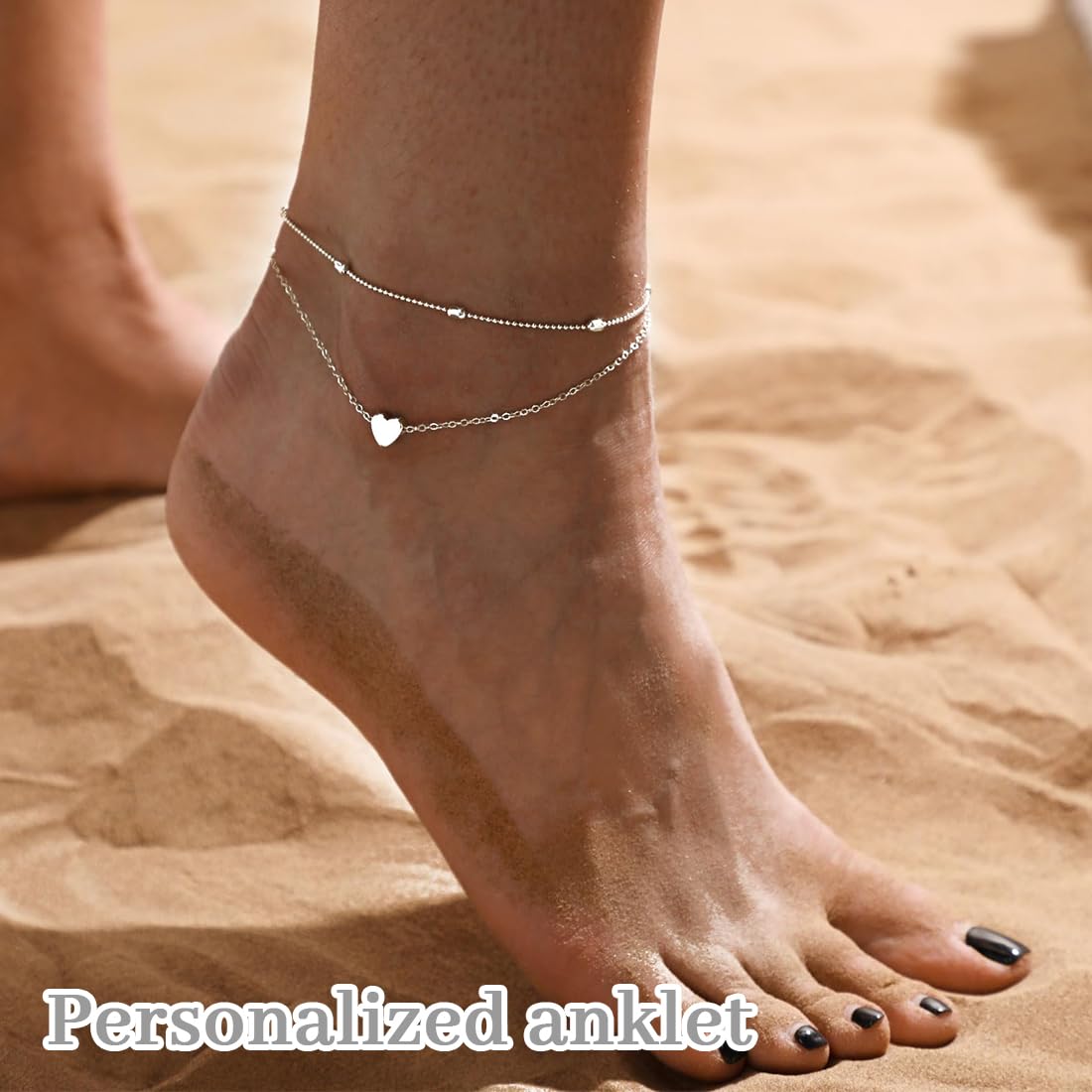 3 Pezzi Cavigliera Impermeabile a Strati per Donna Regolabile, Farfalla Cuore Cavigliere, Cavigliere da Spiaggia Argento per Donna, Regalo di Gioielli
