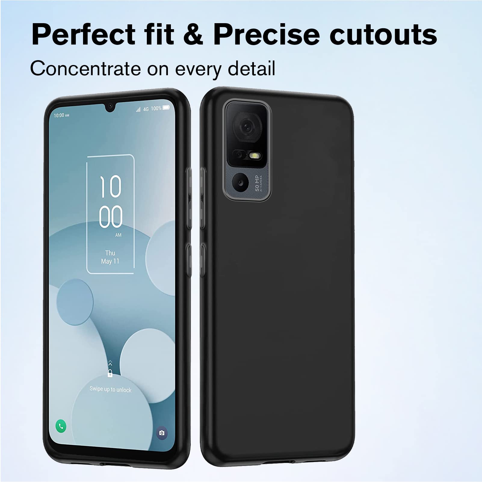 JDXHFF Cover Compatibile con TCL 40R 5G (6.6) e 2 Pezzi Pellicola Protettiva in Vetro Temperato - Nero Morbido Silicone Custodia Protettivo TPU Protezione Case Black