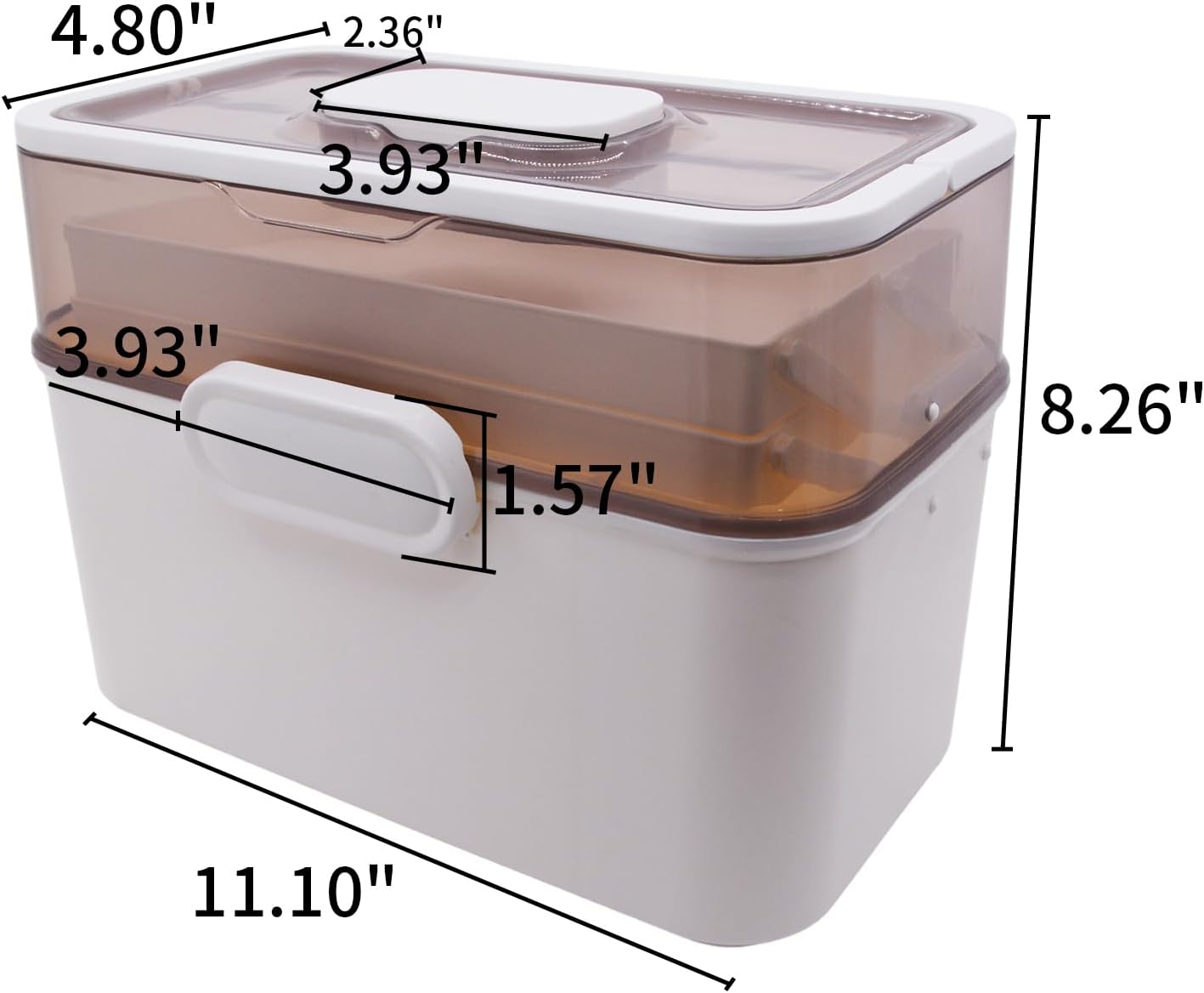 AnRui 3-Tier Medicine Storage Box, Emergencies First Aid Kit Container, Portable Plastic Medicine Storage Organizer Holder Multipurpose Box with Handle for Home, Travel, Camping, School (Beige Brown)