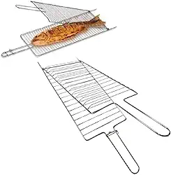 Grelha Dupla Folha Grande Churrasco Peixe Frango Linguiça Aço (1, CROMADO)