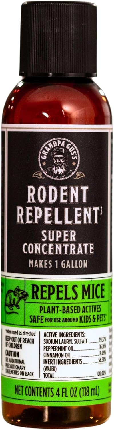 Grandpa Gus's Super Concentrate Rodent Repellent, 4 oz Makes 1 Gallon, Natural Peppermint Oil Spray, Humane Mice & Rats Control for Home & Garden, 4 oz