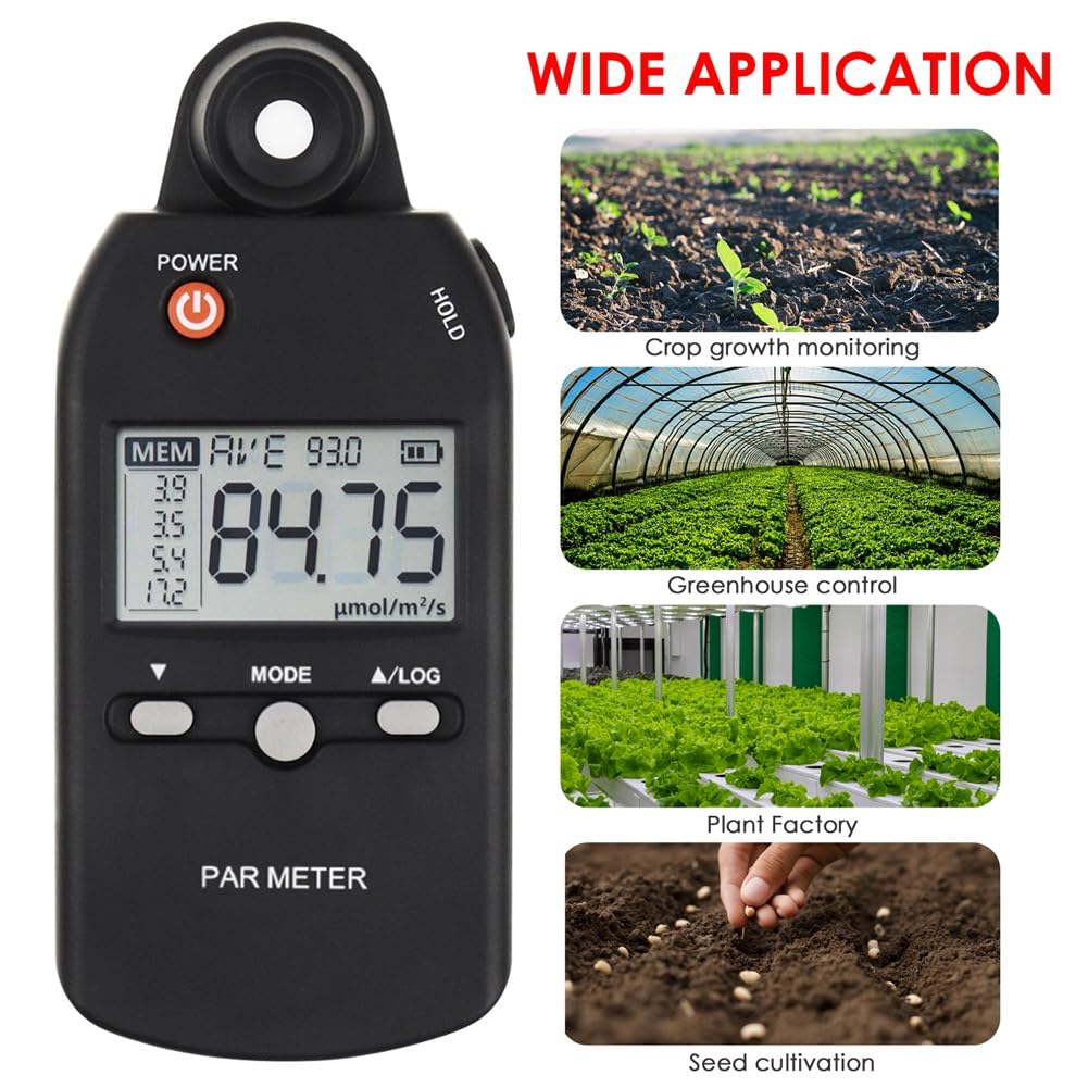 Medidor PAR Medidor de Iluminancia PPFD Sensor Cuántico Función de Registro de Espectro Completo Medidor de Luz para Plantas de Interior y Exterior