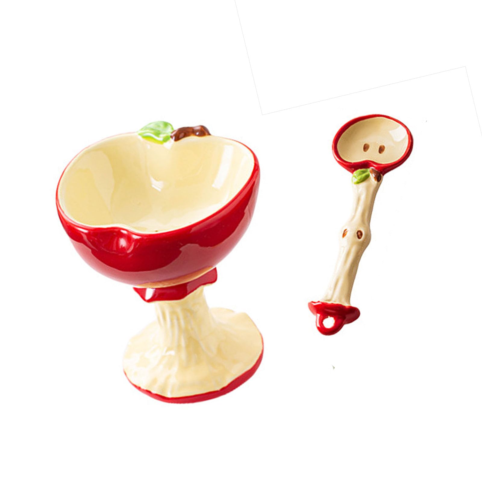 Qusinfc Pear Shaped Ceramic Dessert Bowl with Spoon for Ice Cream Yogurt Treats Microwave Safe Wonderful Everyone Stable Base Bowl