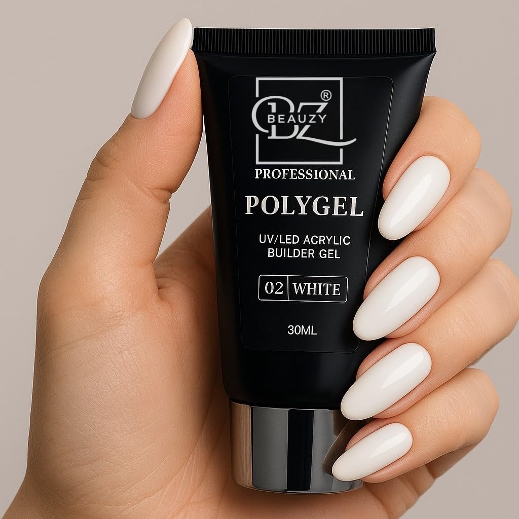 BEAUZY PROFESSIONAL Polygel Nail Extension Gel 30ML – Quick Building, Long-Lasting, Easy Shaping (02 White)
