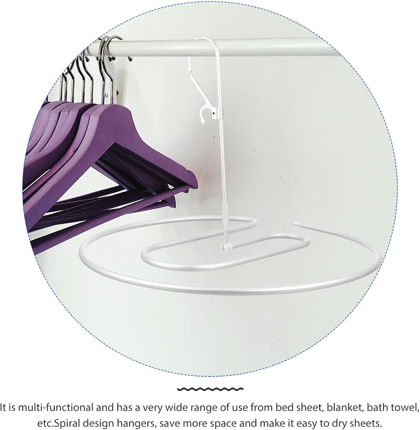 Windproof Spiral Drying Rack for Bed Sheet and Blanket, Silver Metal Laundry Hanger with Rotatable Design for Indoor and Outdoor Clothes Drying