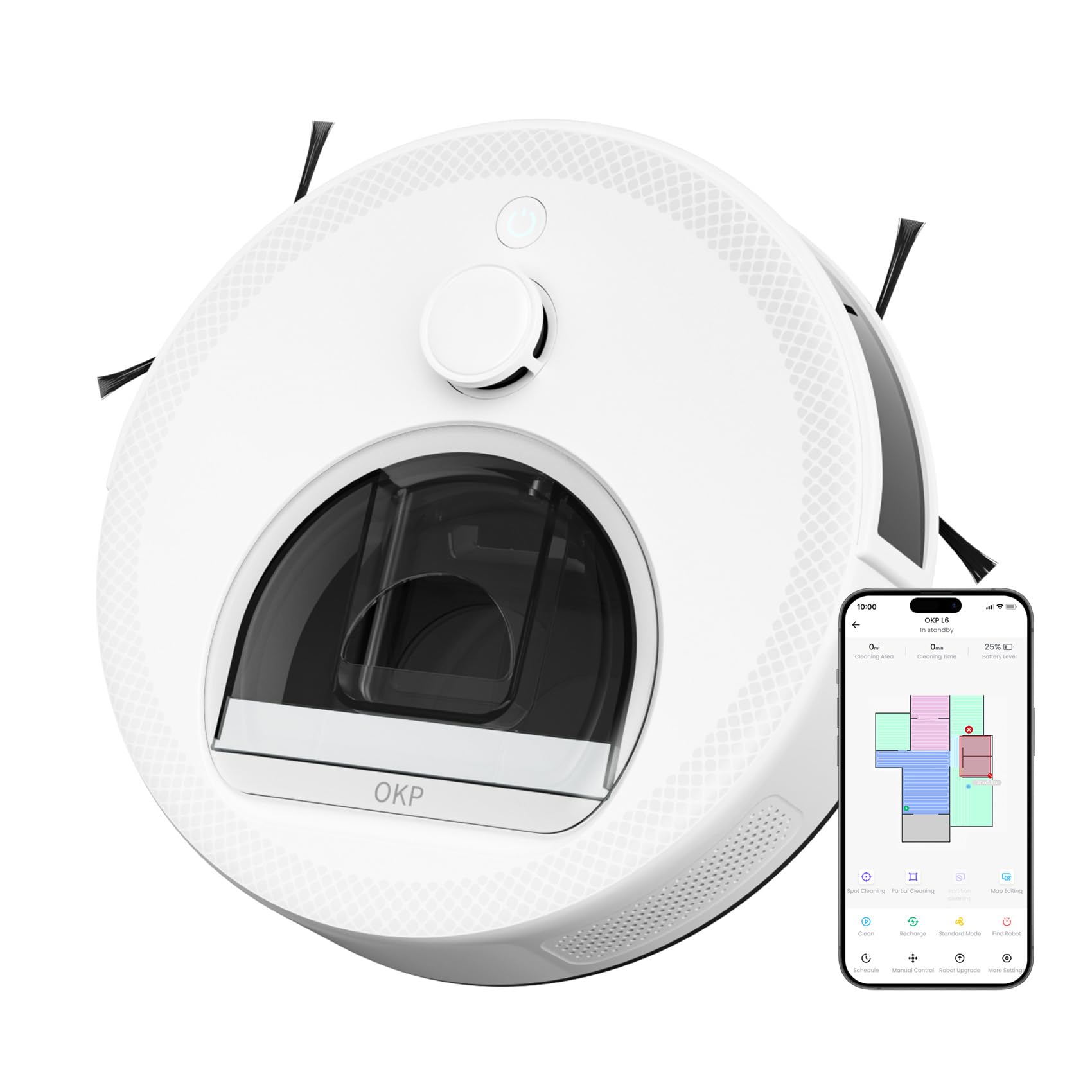 OKP L6 Roboterstaubsauger mit Zuordnung, LiDAR DToF Intelligent, 6000Pa, 150 Min, Zone No-Go, WiFi/App/Alexa, leiser Roboter-Staubsauger, ideal für Tierhaare und Harte Böden