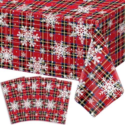 4 Pack Weihnachten Tischtuch Weihnachten Karierte Tischdecke Buffalo Plaid Tischdecke Schneeflocke Party Xmas Party Dekoration mit Weihnachtsbaum und Schneeflocke 51 X 86 INCH