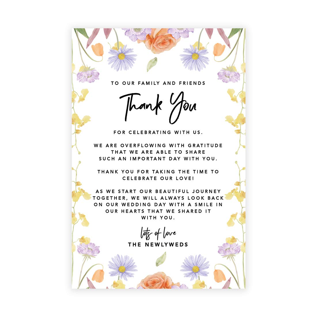 Andaz Press Classic Spring Florals Wedding Thank You Place Setting Cards for Table Reception, Dinner Plates, Wedding Favor Decoration Seating Settings for Guests, Family, Friends, 56-Pack, 4 x 6-Inch