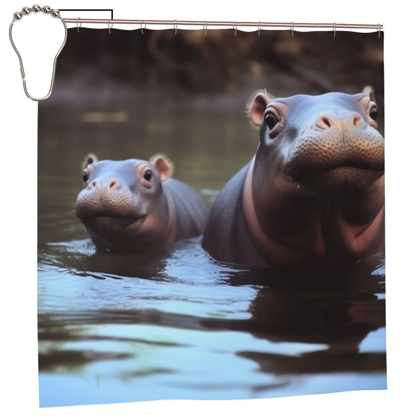 FodPand Hippos Shower Curtain 70"x70" Waterproof Long Bathroom Curtain Heavy Duty Thick Cloth Bath Curtain Set with Hooks, Modern Abstract Art Pattern Bathroom Shower Curtains