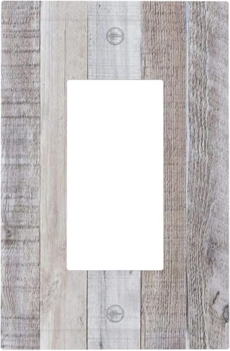 Miniatura 85 de Placa de pared dúplex de receptáculo de dispositivo de 1 gang de madera envejecida blanca gris con veta de tablón, cubierta de enchufe eléctrico de