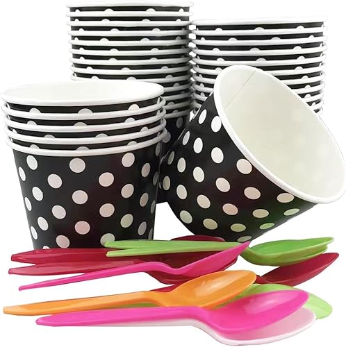 MMvolesy Tazas de helado negras de 16 onzas, tazas de postre desechables, cuencos de helado para alimentos fríos o calientes, tazas de postre de