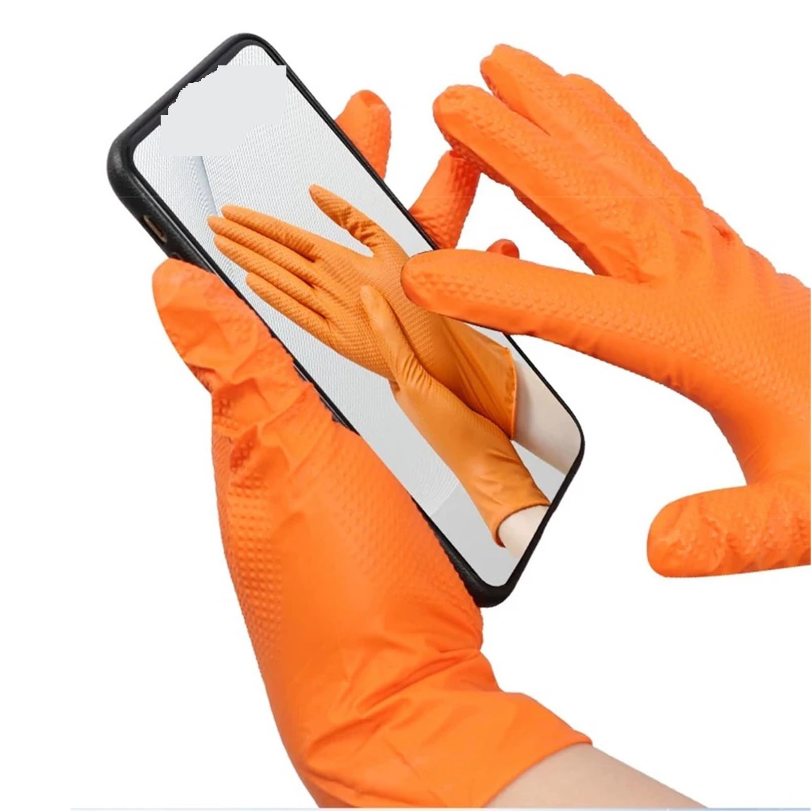 Guanti Da Lavoro Antiscivolo Guanti da lavoro in nitrile diamantato addensato con impugnatura strutturata antiscivolo di sicurezza for il giardino domestico meccanico(Orange- 50pcs,L)
