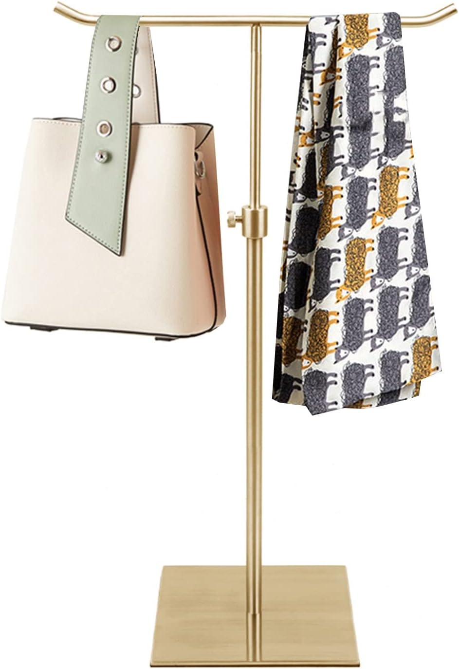 Adjustable Closet Scarf Hanger and Bag Display Rack,Floorstanding T-Shape Accessories Holder Stand for Ties Belt Shawls Towels Purse Handbag Organizer,Gold
