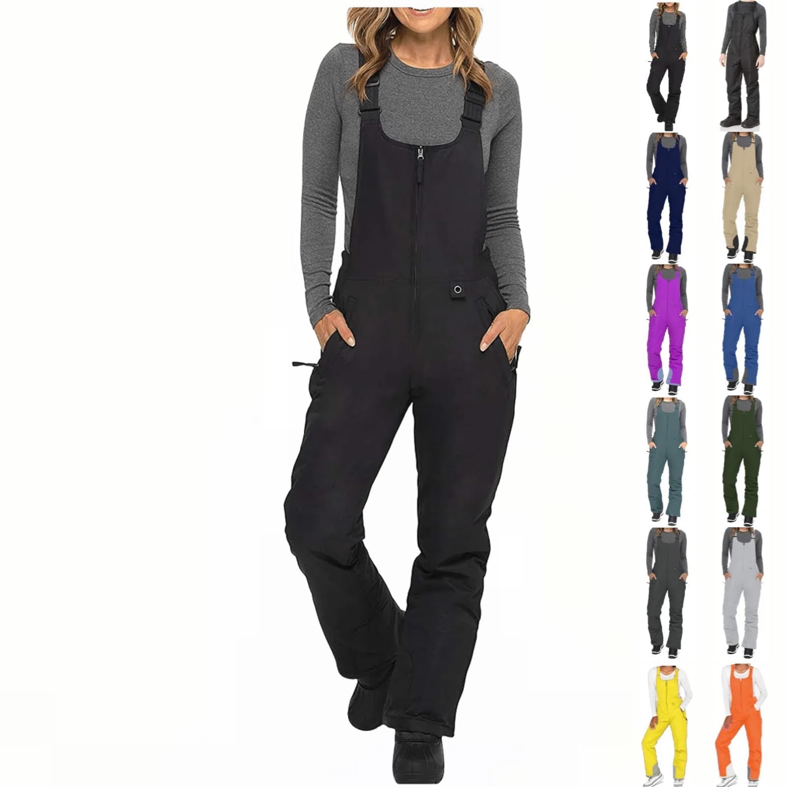 Pantalones de esquí impermeables para hombre y mujer, con cremallera térmica, resistentes al viento, pantalones de nieve cálidos de invierno de talle alto, baberos de esquí, snowboard