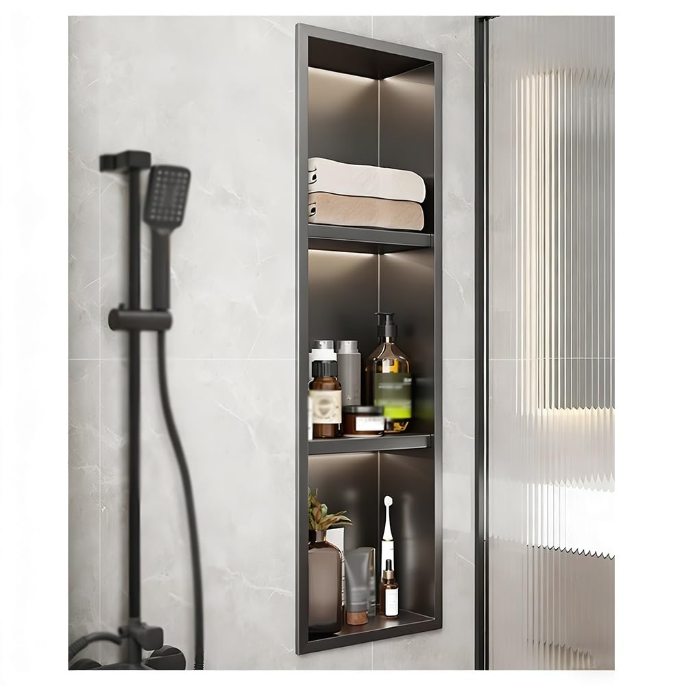 Rangement de salle de bain encastré à DEL pour organiser votre cabine de douche moderne