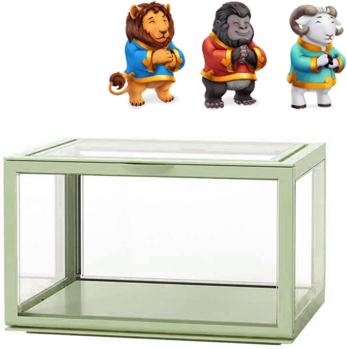 GLOGLOW Acrylic Figure Organizer Display Case Magnetic Lid Clear Storage Box for Collectibles Dolls with High Transparency Large Space (Light Green)