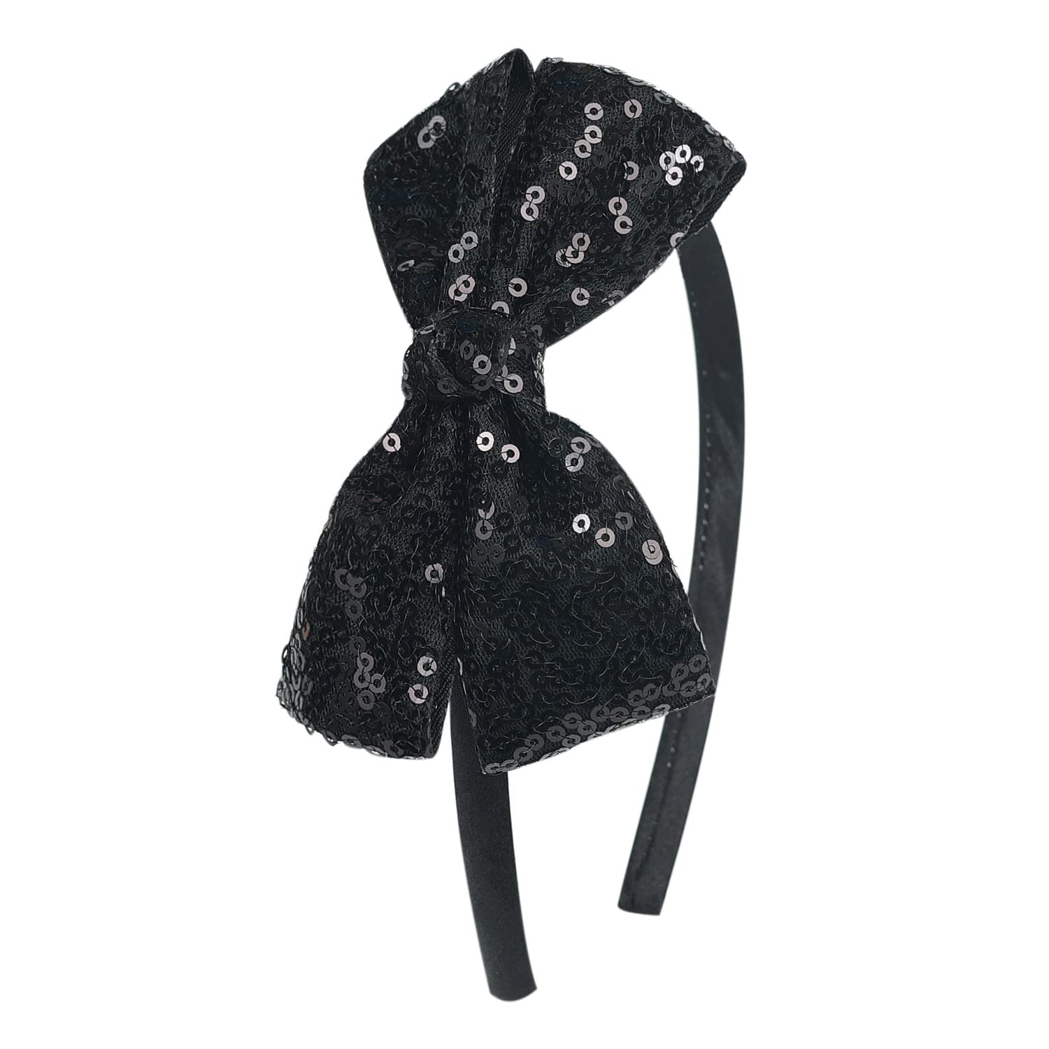 Black Sequin Bow Headband for Girls - Boutique Style Hair Accessory with Bow Ribbon - 1 Piece