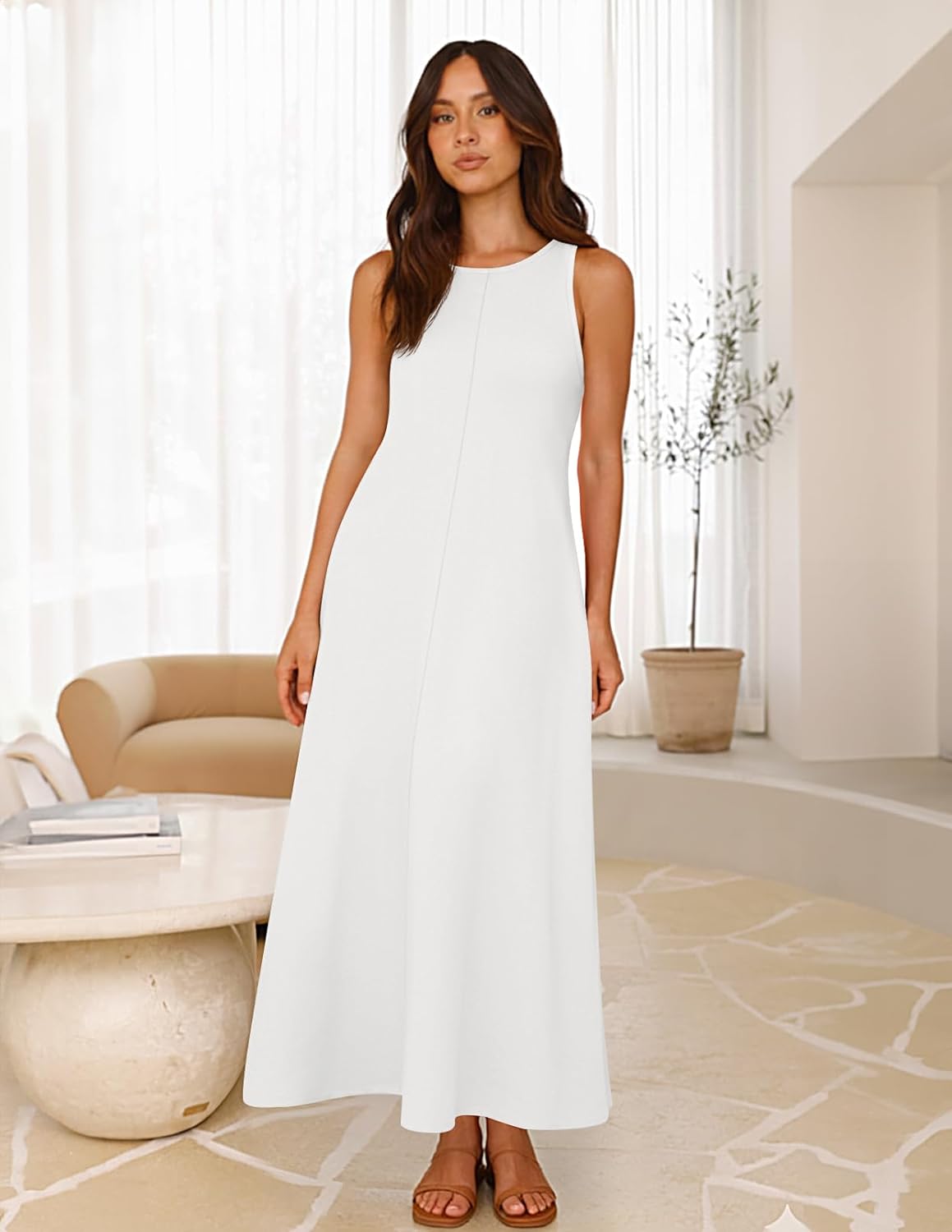 MEROKEETY Women's 2026 Summer Maxi Dress Sleeveless Crewneck Casual Loose Beach Vacation Basic Long Sundress - Image 7