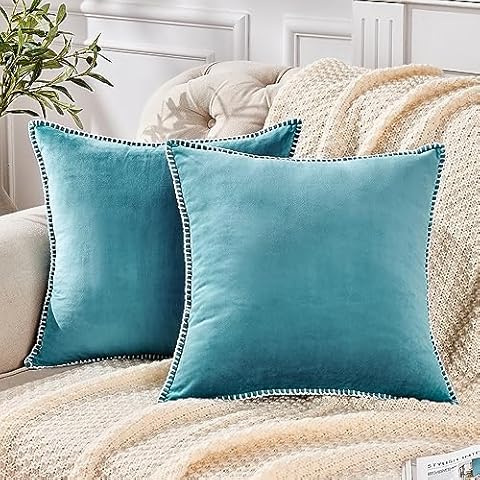 GAWAMAY Decorative Teal Velvet Square Throw Pillow Covers 20x20 Inch, Set of 2 Cozy Soft Farmhouse Fall Cushion Cover Pillowcase for Living Room Bedroom Sofa Couch Home Decor Car (50x50cm) No Insert Cover
