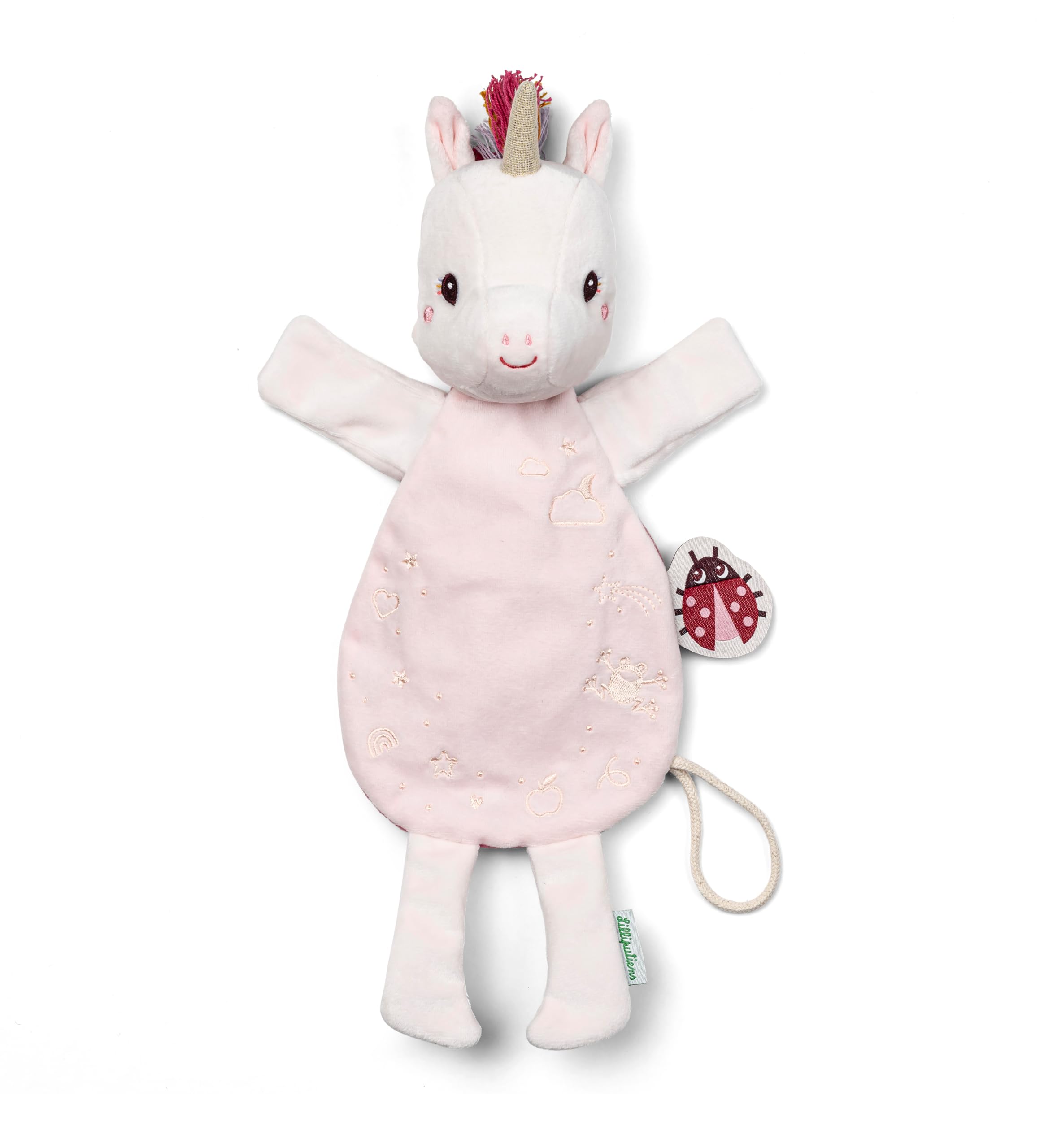 Lilliputiens - Glow-in-the-Dark Comfort Toy Puppet โ Lena the Unicorn - Soft Toy for Peaceful Sleep - Built-in Pacifier Clip - Smart & Cute Baby Gift - 83615