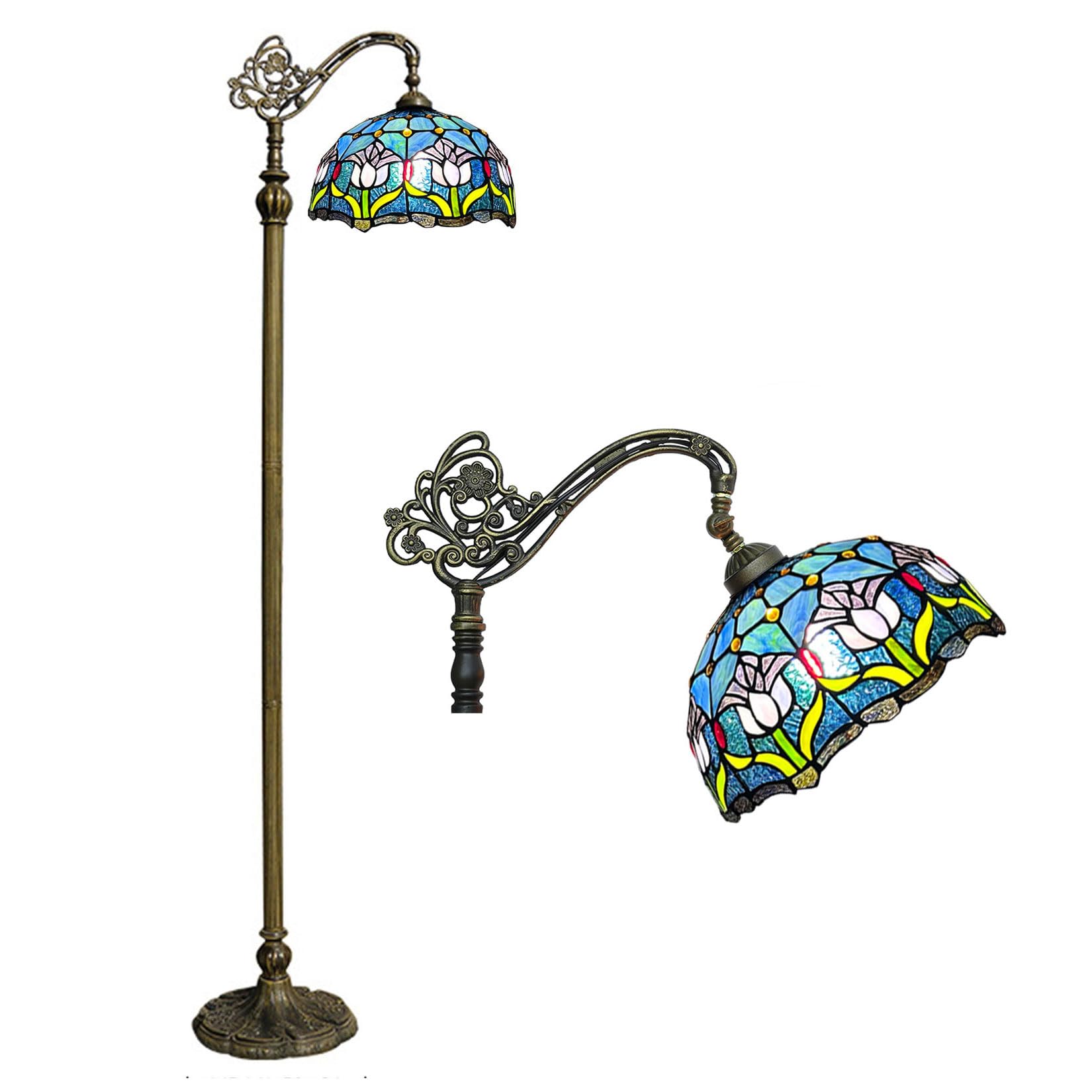 Lampa podłogowa w stylu Tiffany, witraż, łukowa, tulipan, 12x18x63 cale, regulowana, narożna, do czytania, dekoracja sypialni, salonu, niebieski, niebieski, niebieski，Blue