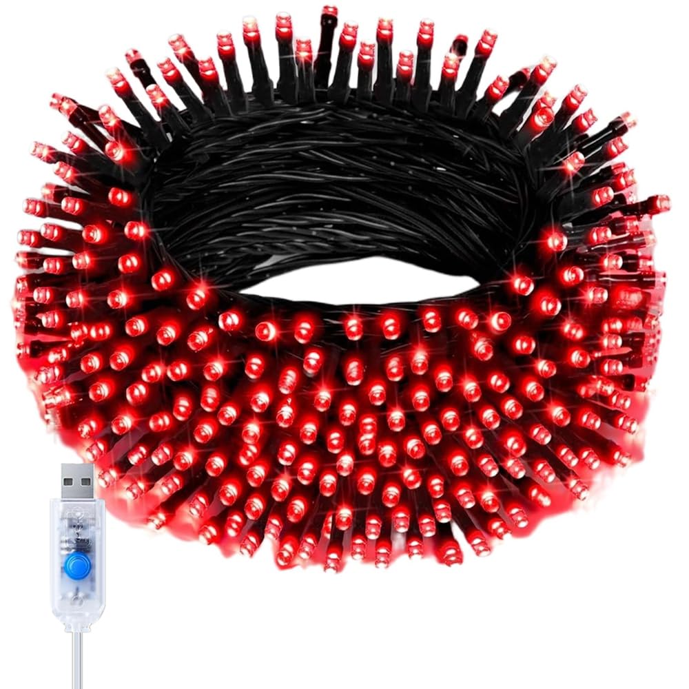 Catena Luminosa USB Impermeabile, Catena Luminosa a 30 M e 300 LED, Luci Impermeabili con Cavo in Rame per Esterni e Interni per Giardino, Matrimonio, Albero di Natale (rosso)