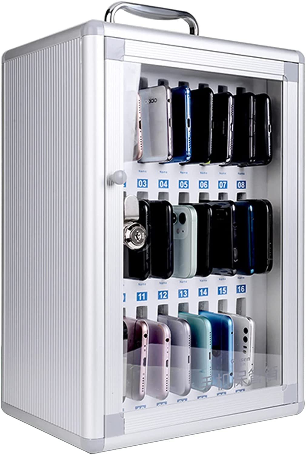 Armadietto Per Cellulare 24 Slot - Cassetta Sicurezza In Alluminio Con Chiave, Per Scuola/Ufficio