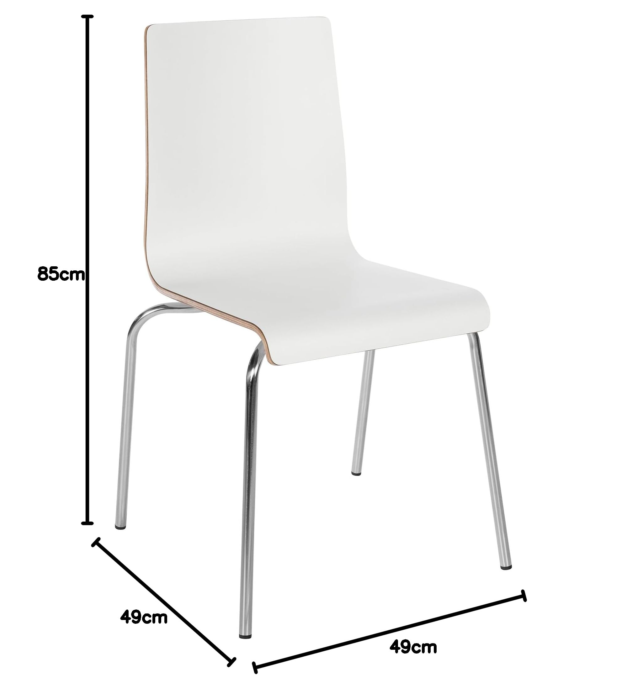CLP Silla apilable Gahanna de Madera Moldeada con Laminado HPL, Estructura de Acero Cromado, Carga hasta 150 kg, Comedor y Oficina, Color:Blanco