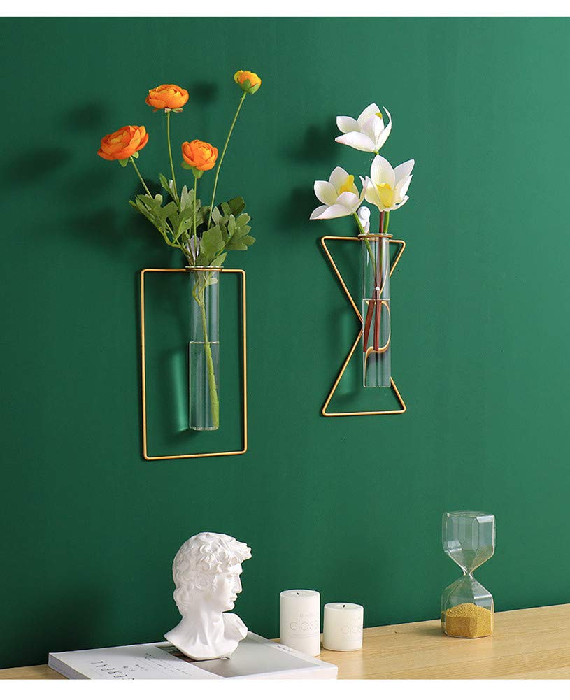 Nordische Goldene Wandvase – 2-teilig, Metallrahmen Mit Glasröhren, Für Hydrokultur & Deko (Gold)