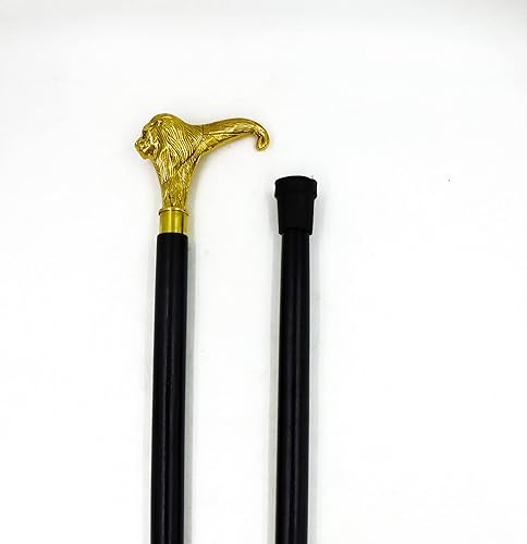 AnNafi Bastón de latón de 36 pulgadas, diseño vintage sólido con cabeza de león, bastón de madera estilo antiguo | Premium Deluxe