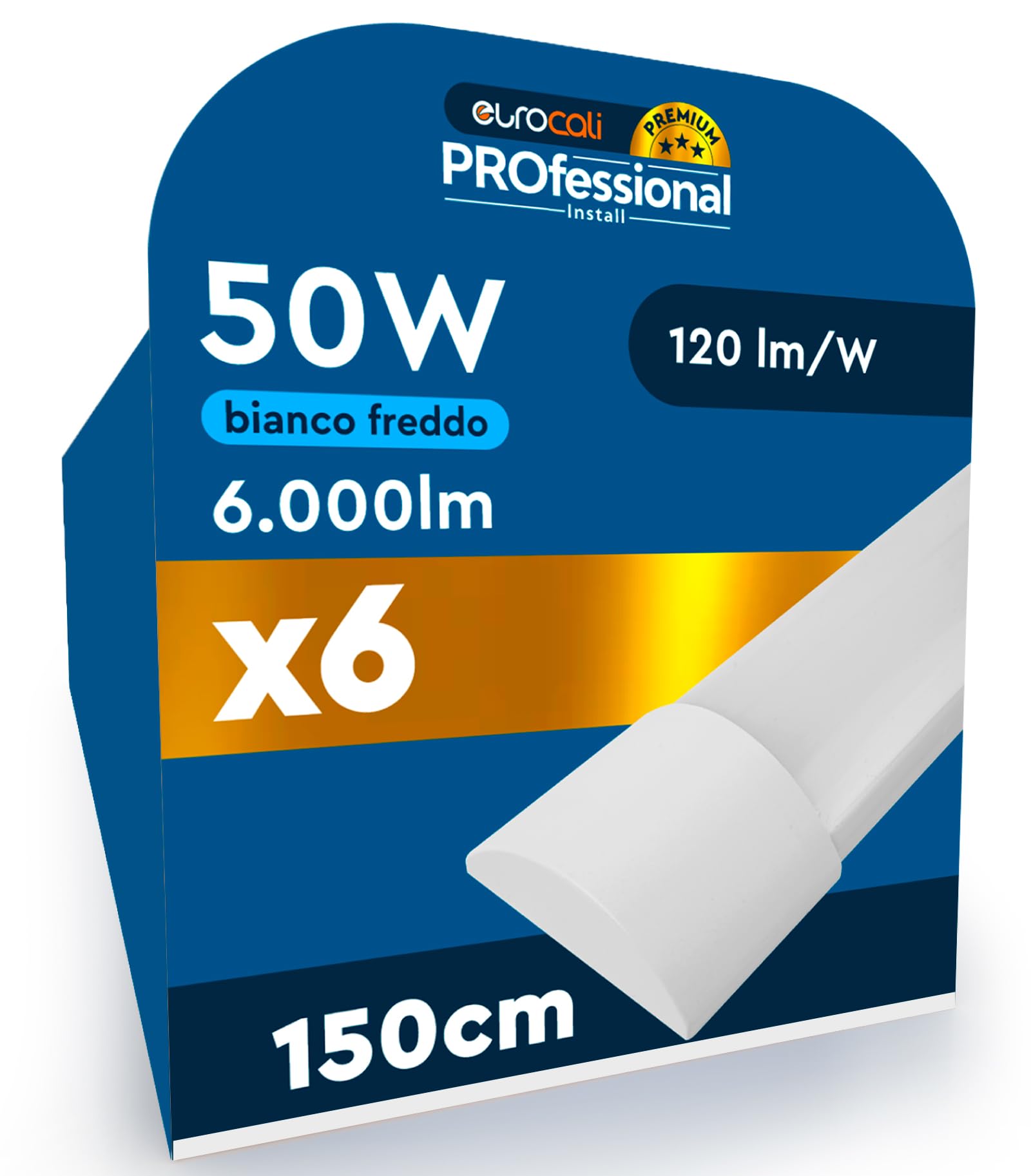 6 Plafoniere Tubo LED Lineari da Soffitto 150cm 50W Chip CREE 6000 Lumen Garanzia 6 Anni - Luce Fredda 6500K - Lampada Rettangolare Prismatica da Interno Negozi Uffici Alta Luminosità 120 lm/W