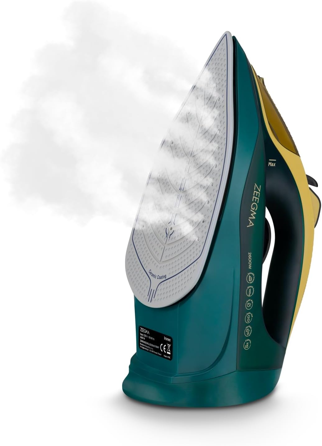 ZEEGMA IRONEE Ferro da stiro senza fili e con fili, Con rivestimento in ceramica 2600W, Stiratura orizzontale e verticale Serbatoio 320ml autopulente Antigoccia e anticalcare Stiratura (IRONEE, verde) IRONEE Green - Immagine 5