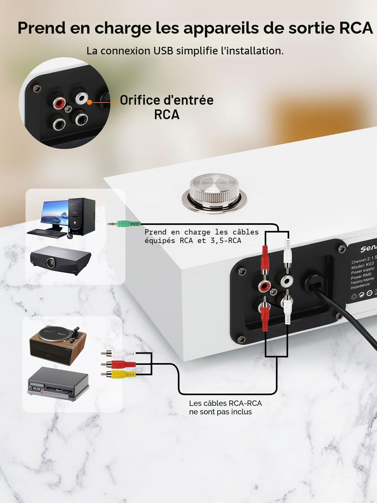 Enceintes PC,16W Haut Parleur PC avec Bluetooth,Enceinte PC avec Caisson de Basse, RCA Enceintes PC pour Ordinateur de Bureau, Ordinateurs Portables, phonographes, téléphones, tablettes（K03）