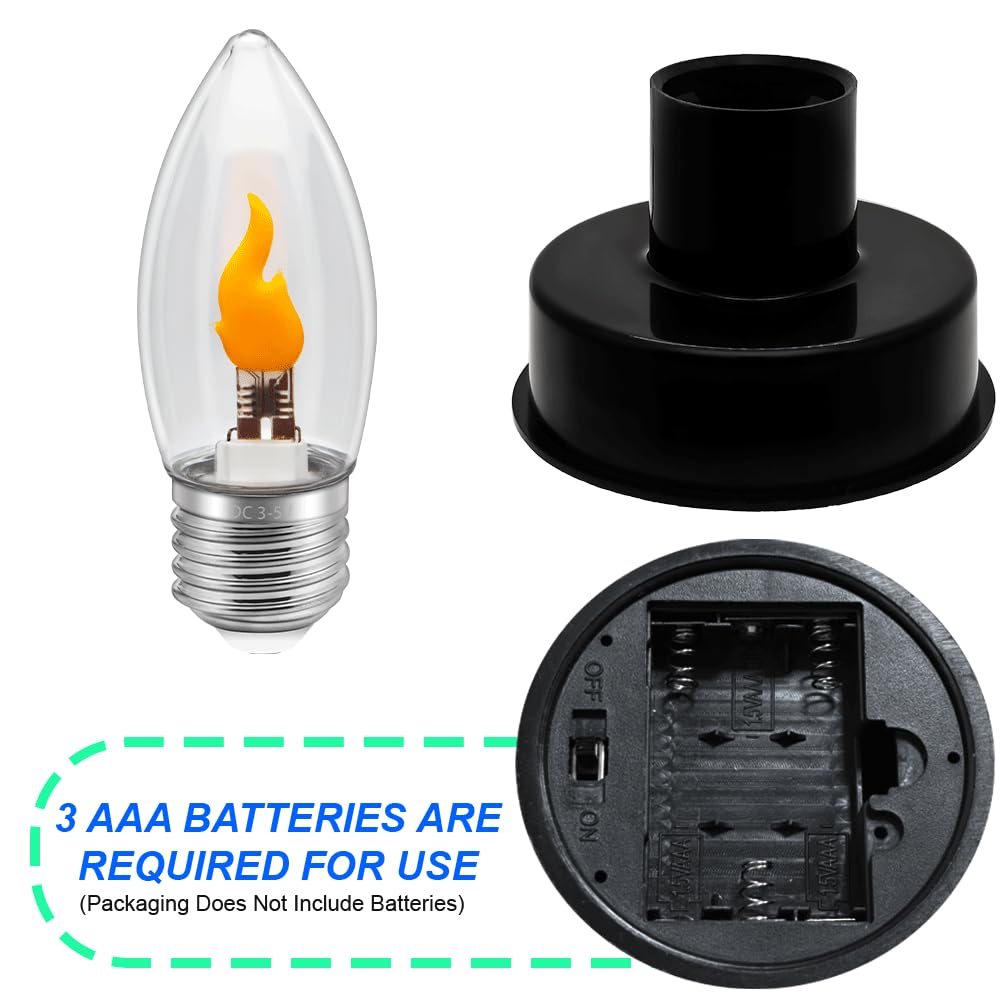 SOFOC LED-Glühbirnen mit Flackereffekt und Kerzenhalter, E27-Sockel, 0,5 W, batteriebetrieben, warmes Orange, 2700 K, perfekt für Schlafzimmer, Party, Hochzeit, Kirche, 3 Stück