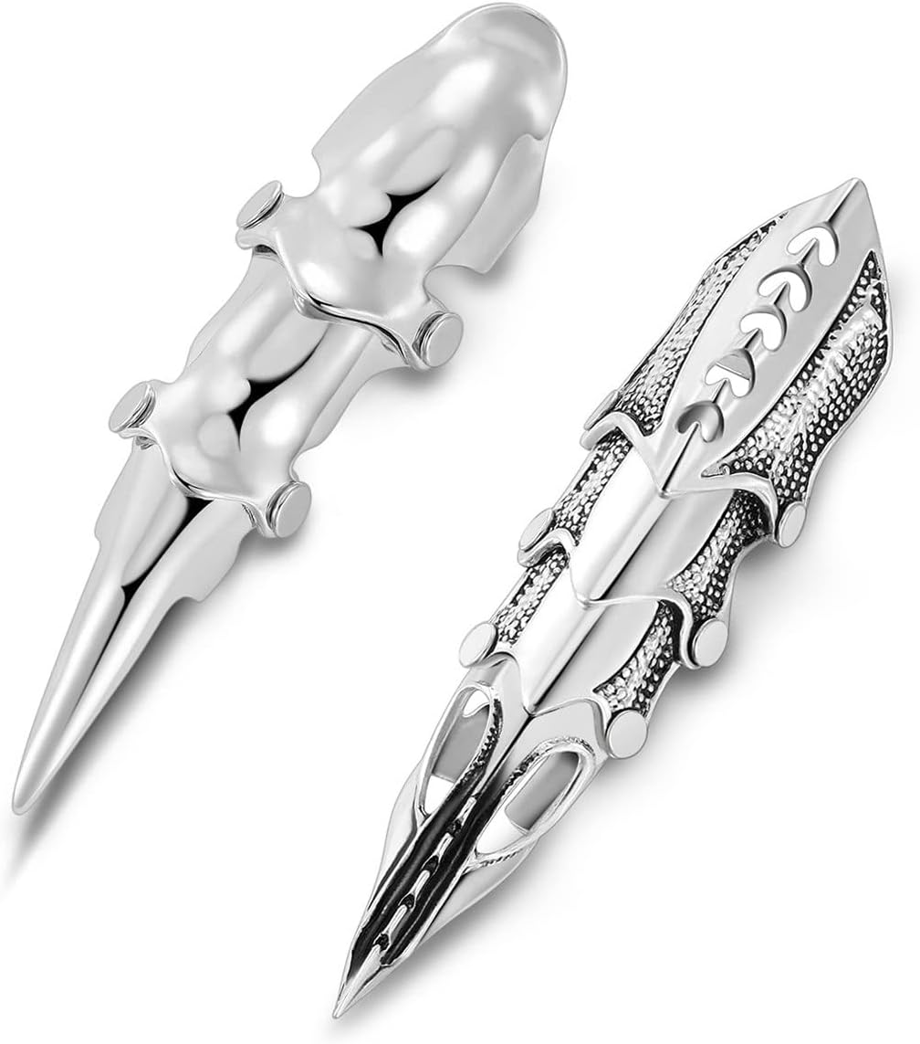 Punk Men's Armour Knuckle Joint Full Finger Double Loop Activity Ring Rock Gothic Hinged Rings Halloween Party Cosplay Costume Accessories Jewelry