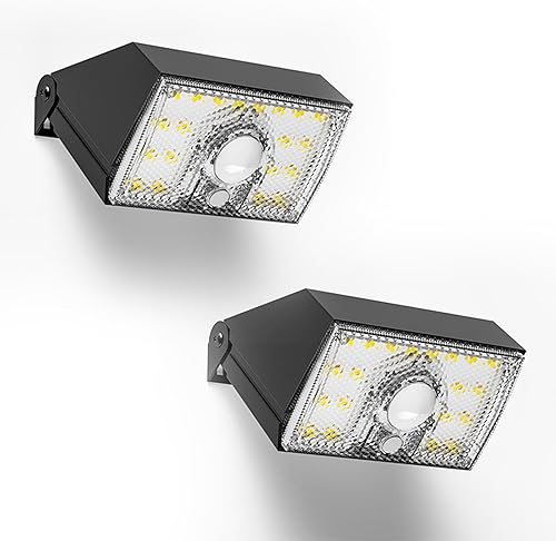 Luces solares con sensor de movimiento para exteriores, paquete de 2 unidades de doble CCT 3000K 4000K luces solares para vallas, impermeables,