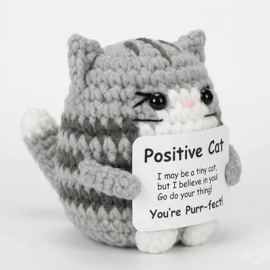 Toumett Positive Cat Gifts,Graduation Gifts,Mini Knitted Cat Doll,Emotional Support Gift Potato,Cute Crochet for Women,Funny Toys Encouraging Gift for Girlfriend/Classmate/Kids/Teens/Adults
