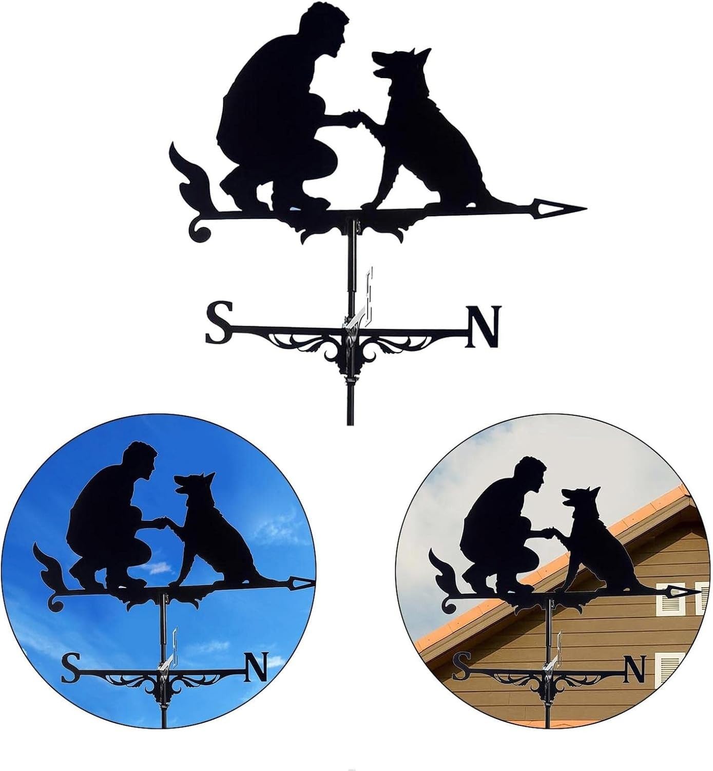 Girouette Métal 75 cm avec Homme et Chien