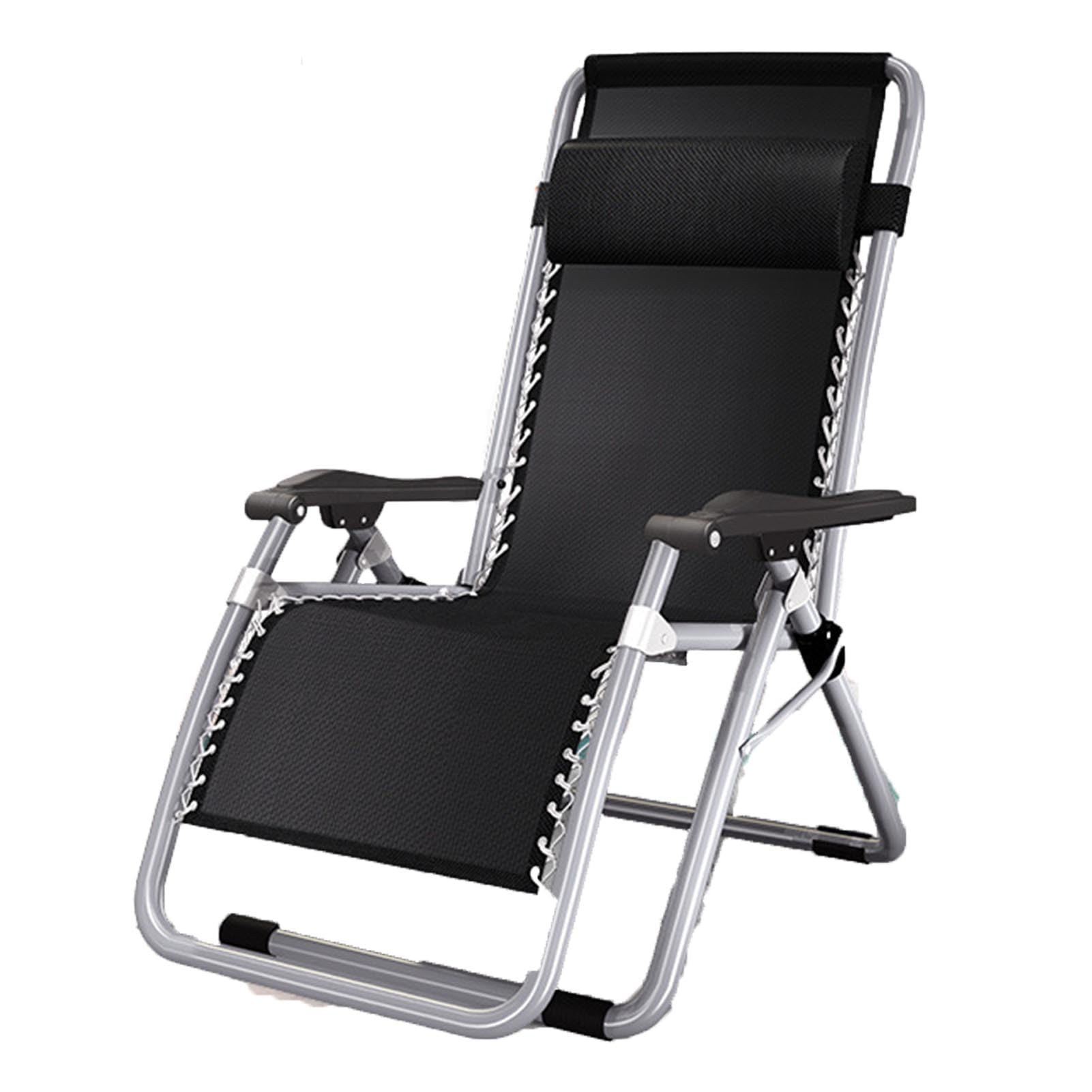 Chaise de jardin pliante légère portable appui-tête réglable coussin noir 300kg
