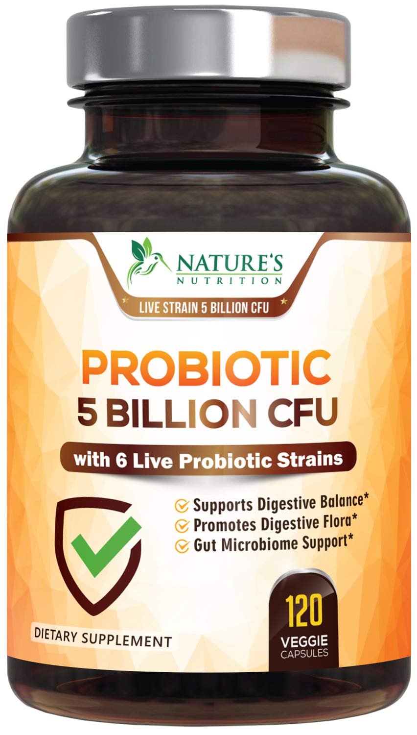 Probiotics 5 Billion CFU for Adults - Shelf Stable 6 Strain Probiotic with Acidophilus for Women and Men - Daily Probiotic Digestive Support and Immune Support - Made in USA, Non-GMO - 120 Capsules