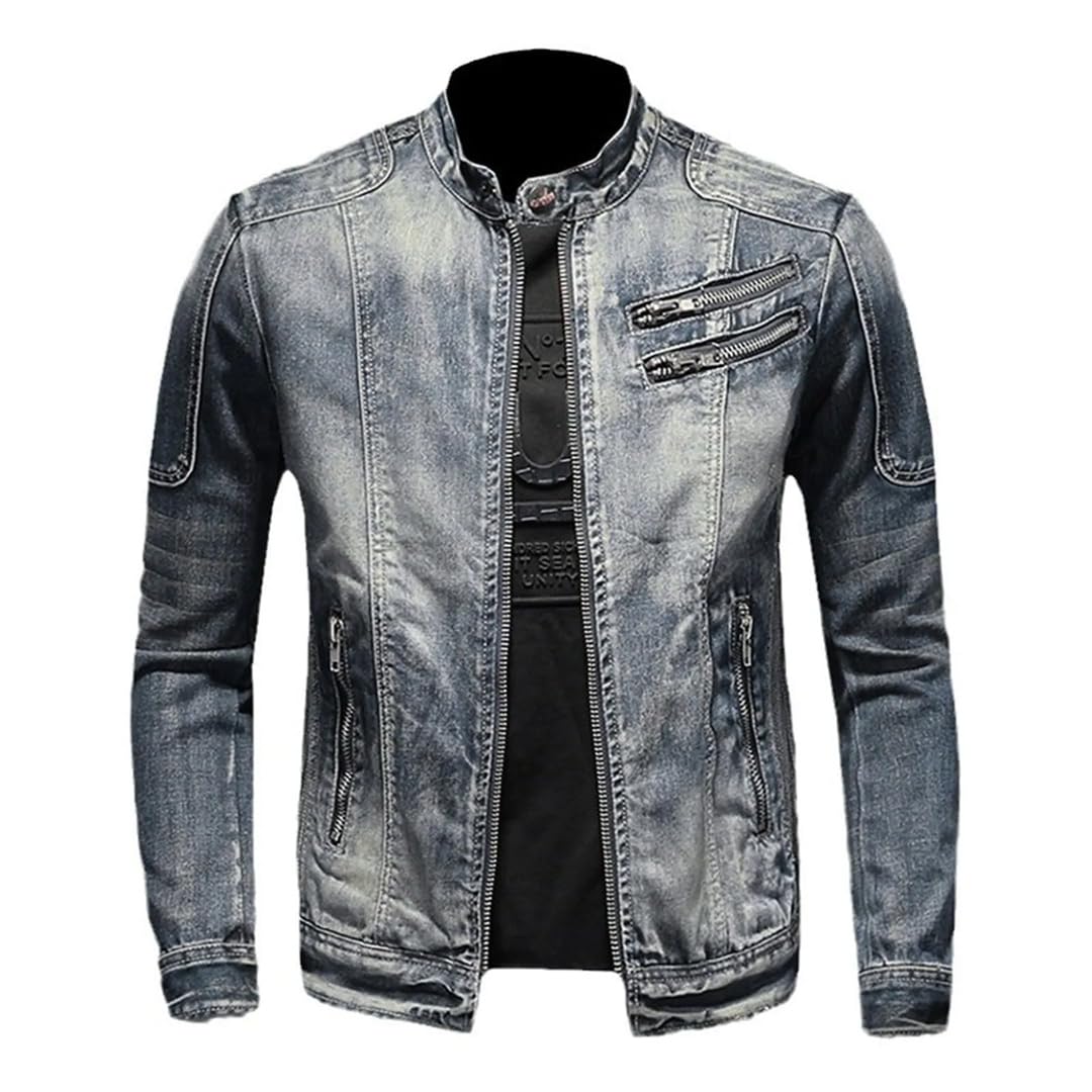 Męska kurtka dżinsowa vintage z zamkiem błyskawicznym Stand Up Slim Fit Outwear wiatrówka kurtka zimowa