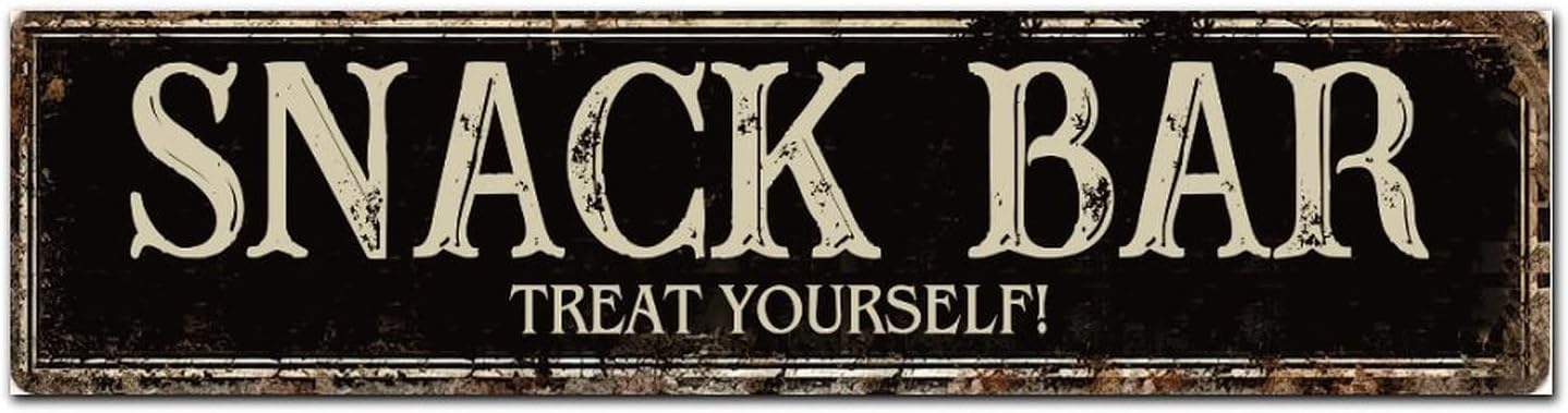 Madcolitote Rustic SNACK BAR Wood Signs Snack Bar Treat Youself Custom Street Sign Vintage Wood Plaque Farmhouse Wall Art Wall Decor for Home Bars Clubs Cafes Man Cave Party 6x24in