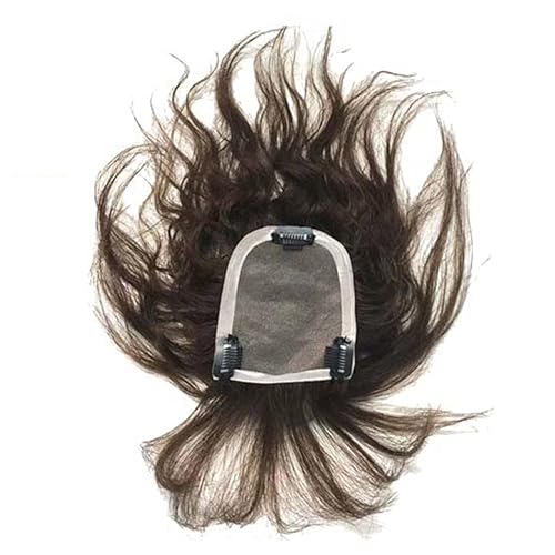 Miniatura 2 de Peluca de cabello humano natural rizado, 2.4 x 3.9in, con clip, con flequillo, 7.9in, para mujer, pérdida de cabello, color marrón oscuro