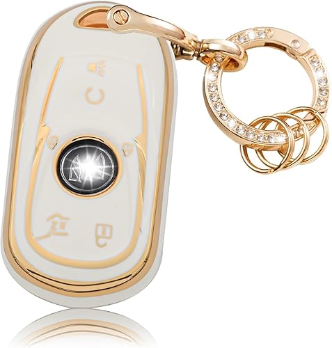 LEERLY Funda para llavero Buick Accesorios, funda para llave con llavero compatible con Buick Encore Enclave Envision Lacrosse Regal Smart Key blanco