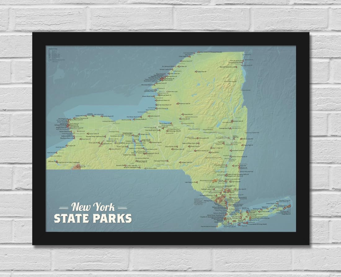 New York State Parks Checklist Map 18x24 Poster (Green & Aqua)