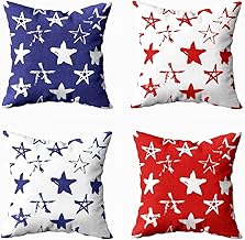 Independence Pillow Covers,18x18 Inch Set of 4 Red Pillowcases for Kids USA Red Blue White Stars American Pillow Cases for Living Room